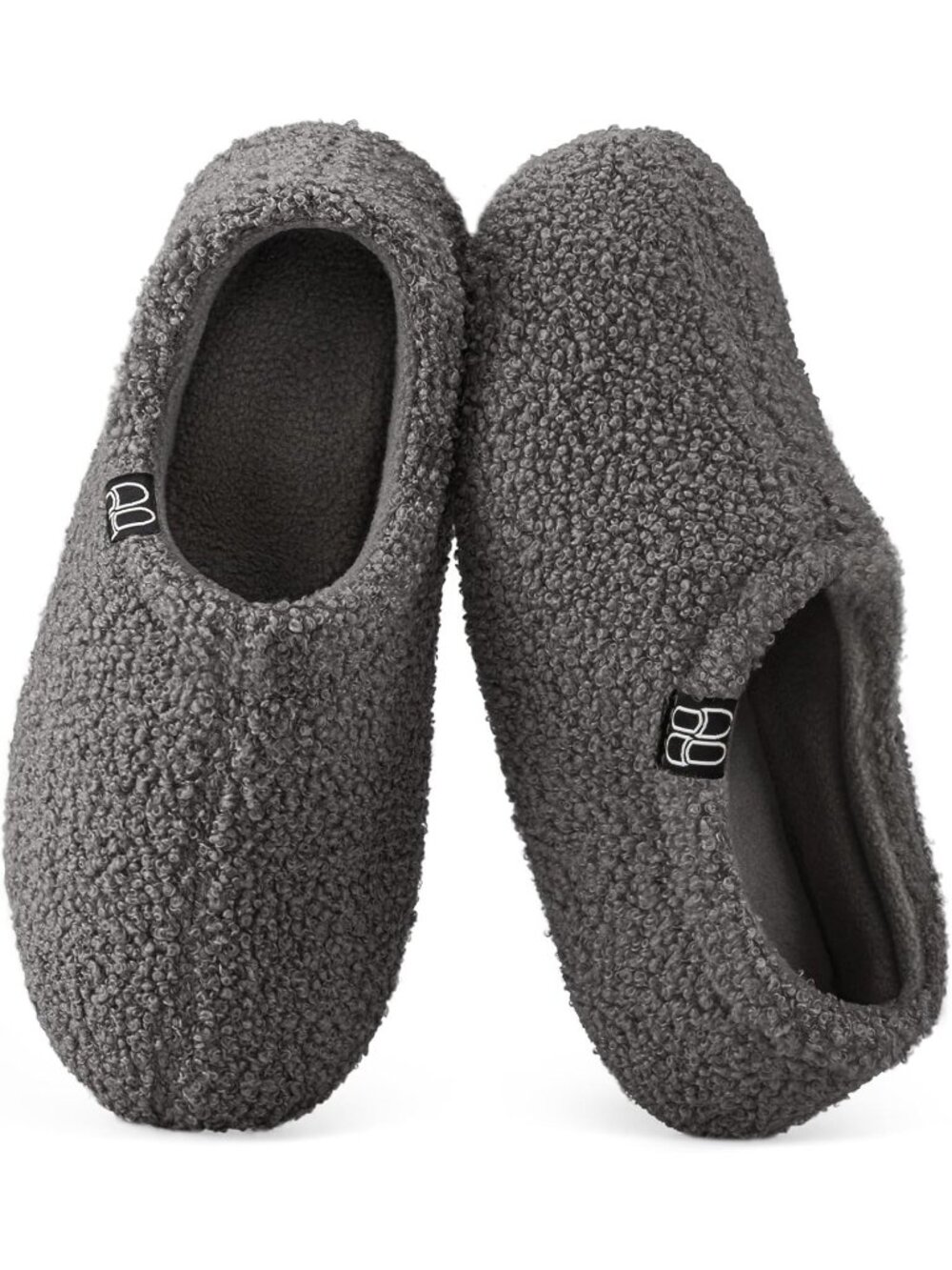 Women's Dark Grey Fuzzy Curly Fur Memory Foam Fleece Lining Loafer Slippers